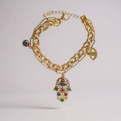 Nazar'lı Hamsa Çelik Bileklik