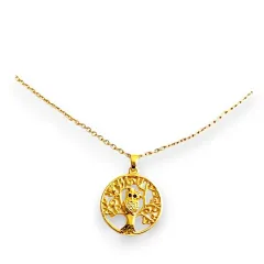 Gold Çelik Baykuşlu Yaşam Ağacı Kolye