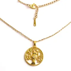 Gold Çelik Baykuşlu Yaşam Ağacı Kolye