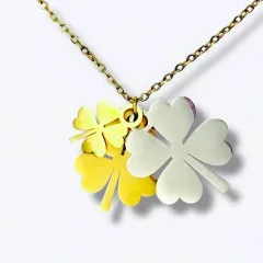 Gold ve Gümüş Çelik Yonca Kolye