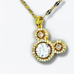 Gold Zirkon Taşlı Çelik Mickey Mouse Kolye