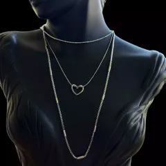 İçiçe Kalp Çelik Kolye