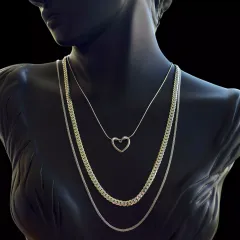 İçiçe Kalp Çelik Kolye