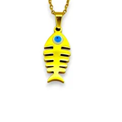 Gold Balık Nazarlı Çelik Kolye