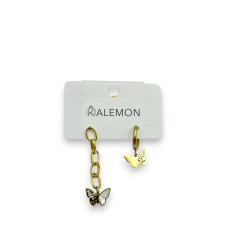 Kelebek Detaylı Asimetrik Gold Çelik Küpe