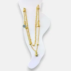 Nazar Boncuklu ve Yıldızlı Çift Zincir Çelik Halhal