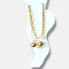 Top ve İnci Figürlü Çift Zincir Çelik Halhal