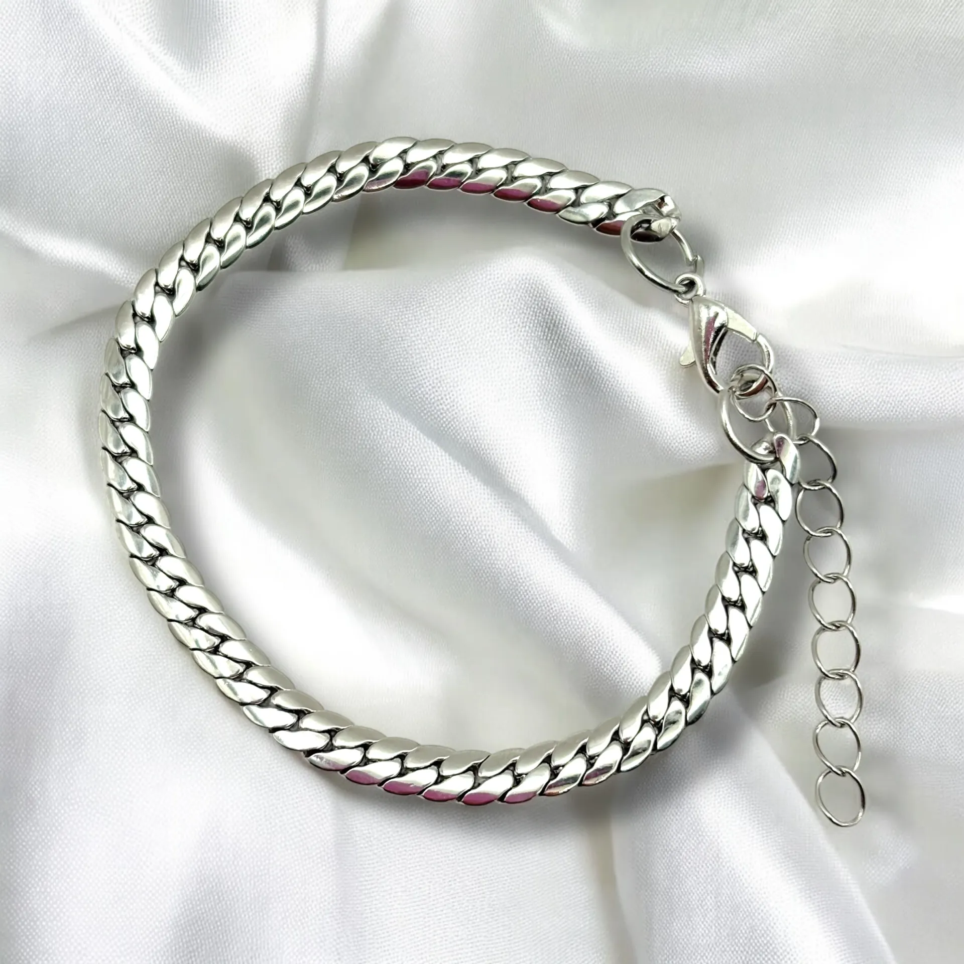 Unisex Silver Kalın Örme Zincir Çelik Bileklik