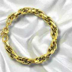Gold İç İçe Geçmeli Zincir Unisex Çelik Bileklik