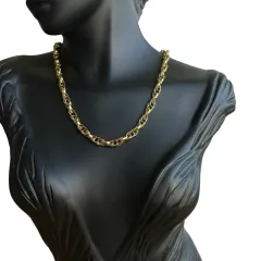 İç İçe Geçmeli Gold Kalın Zincir Çelik Kolye