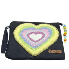 El Yapımı Kalp Punch Nakışı Ham Bez Çanta | Doğal ve Şık