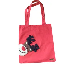 Yılbaşı Konseptli Geyik Punch Nakışı Kanvas Çanta