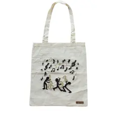 El Yapımı Punch Nakışlı Müzisyen Adamlar Kanvas Çanta