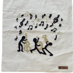 El Yapımı Punch Nakışlı Müzisyen Adamlar Kanvas Çanta